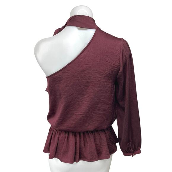 Vero Moda Red Embellished Embroidered One Shoulder Tie Neck Peplum Blouse Top S - Picture 2 of 5